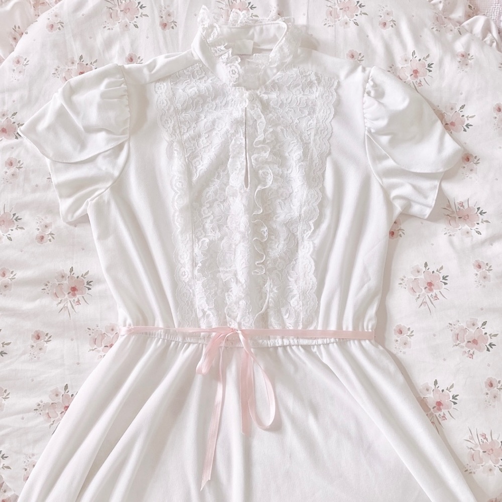 Vintage White/Ivory Lace Coquette Midi Dress